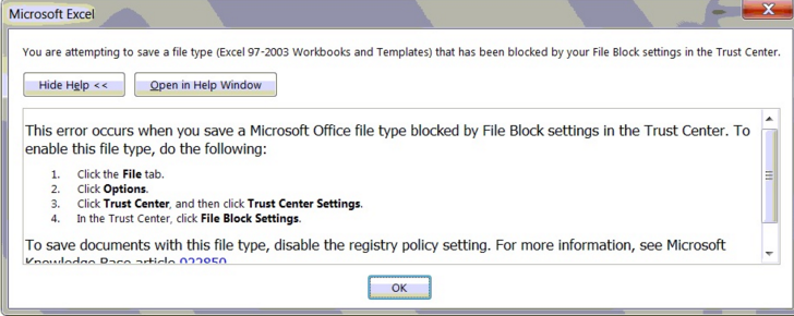 Blocked by your file block settings in the trust center