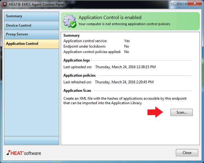 How to Manually scan an endpoint for Application Control Whitelisting