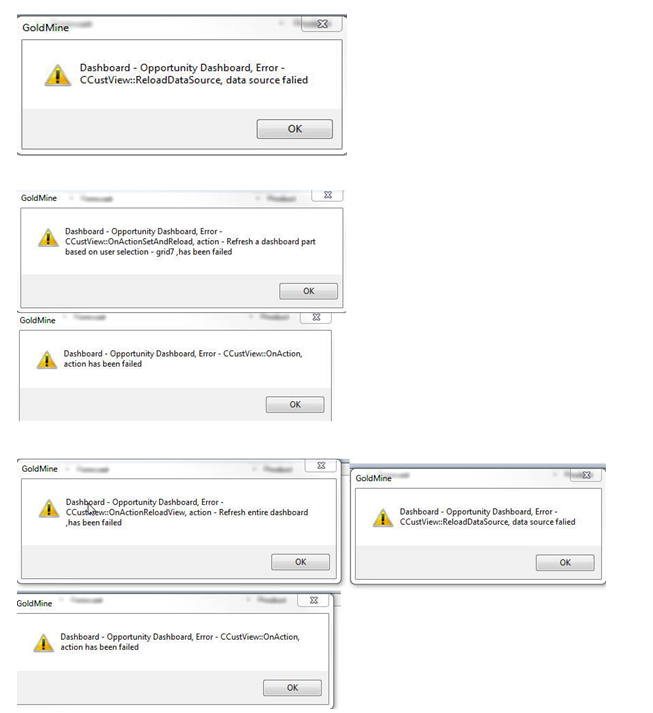 Immediate series of error messages when opening the Forecast Dashboard, the Opportunity