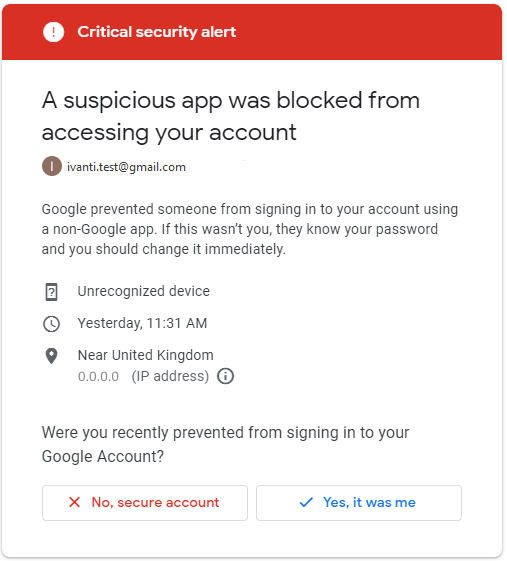 Warning if you have a Google account to check your password immediately