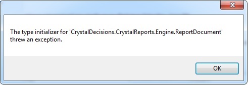 Error when running Crystal Report: "The type initializer for ...