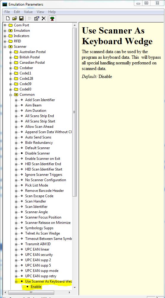Terminal Emulation Scanner wont input data on CI70