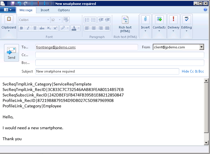 How to create a Service Request for an Email