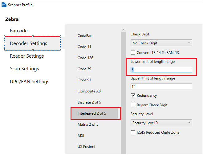 Velocity You are unable to scan a short Interleave 2 of 5 barcode
