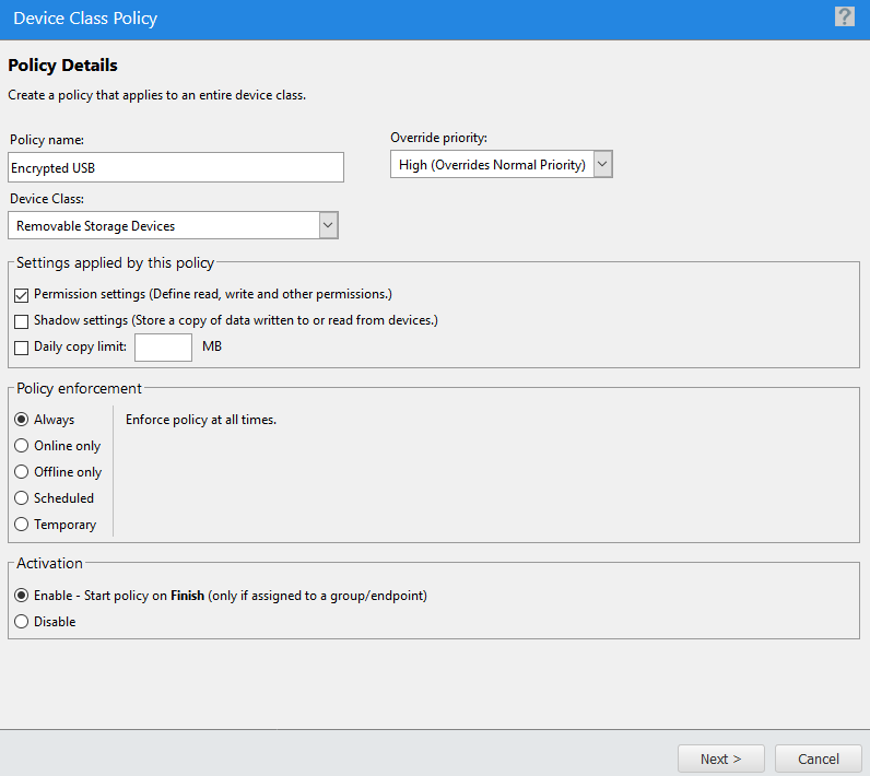How to enforce encryption for removable storage devices in LEMSS