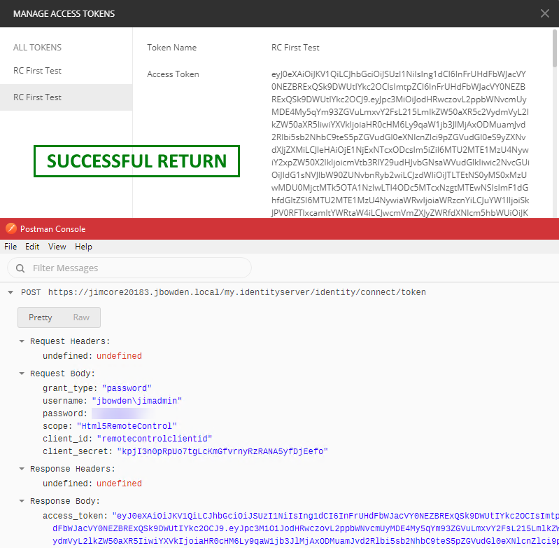 Using Postman to validate the token request is working for Remote