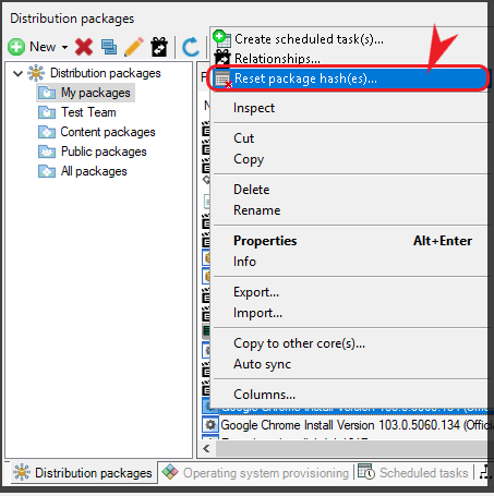 Resetting Package Hash for Distribution Packages