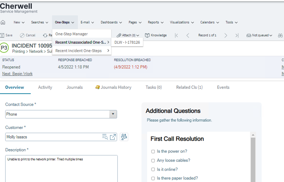 Cherwell Browser Client Temporarily Displays The Search Query Before