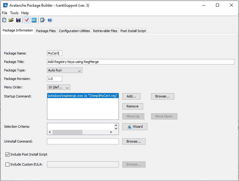 Silent install for Certificates on windows CE using Avalanche Package