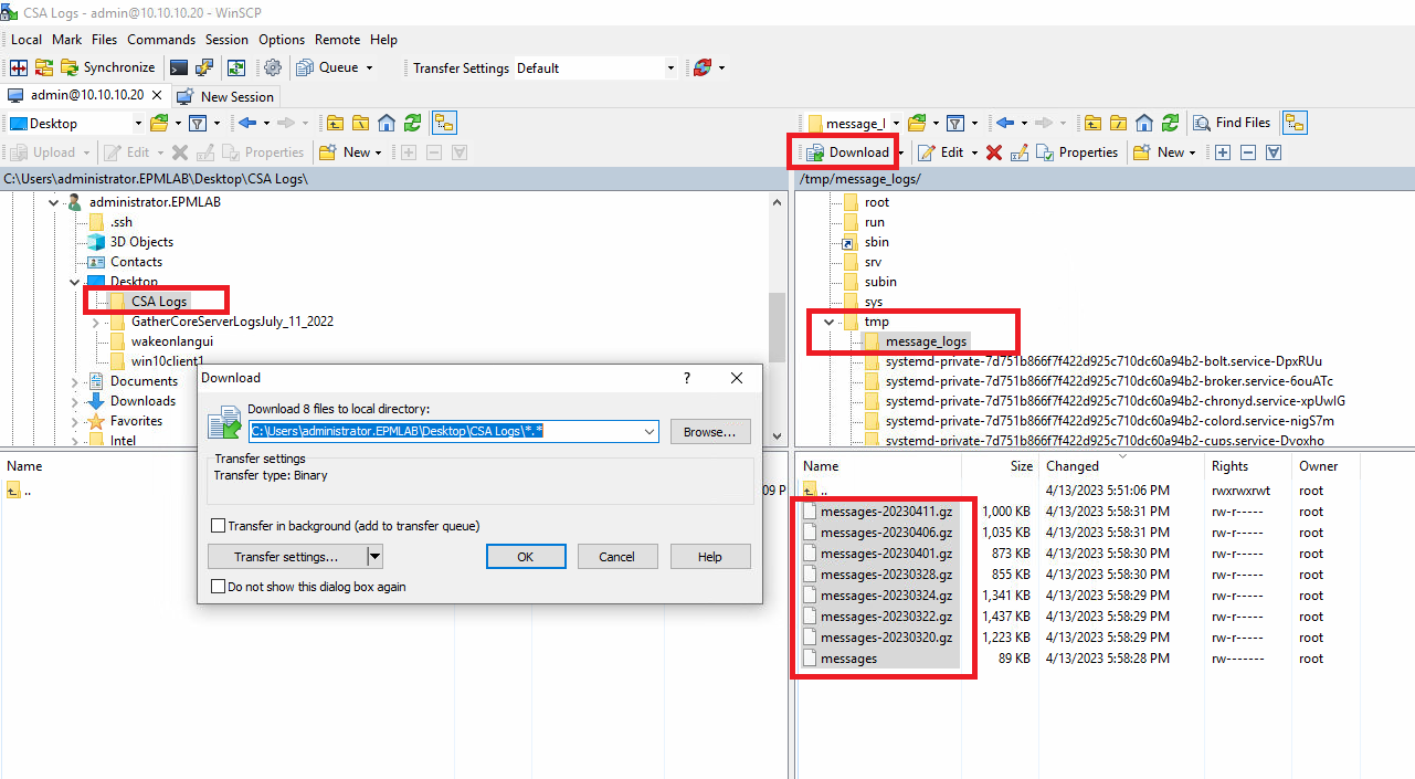 How to Download the Log File Off the CSA