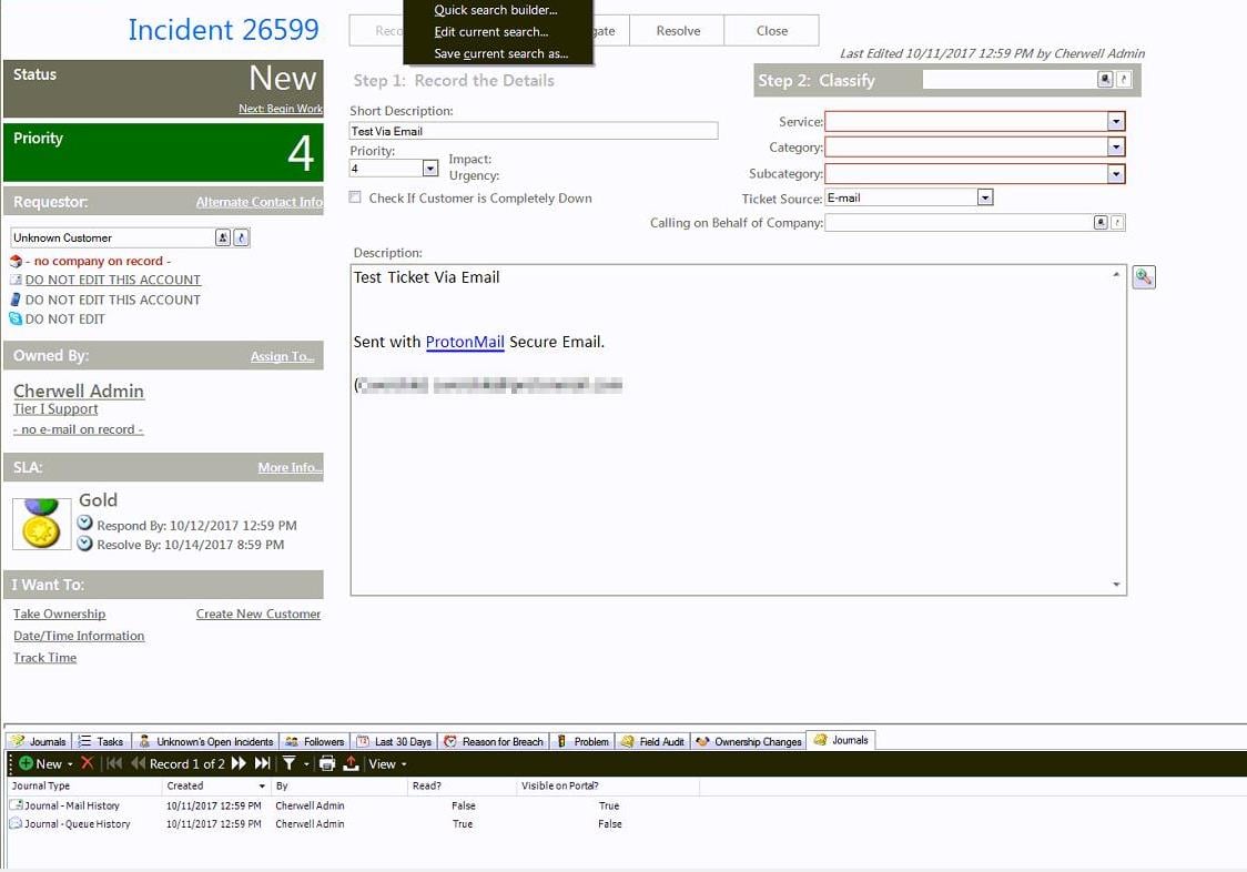 Support Help Desk tickets are getting assigned to Cherwell Admin by