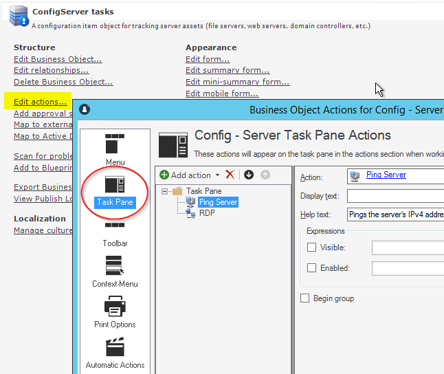 How to configure Common Tasks pane in Rich Client