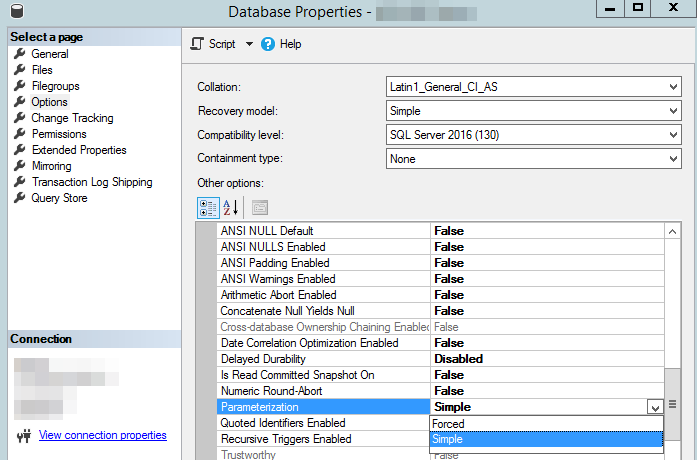 CSM Database - SQL Server Parameterization Setting