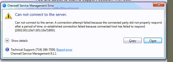 Can not connect to the server. A connection attempt failed because the ...