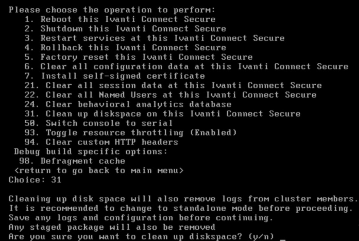 Option to Clear Up Diskspace Using Serial Console