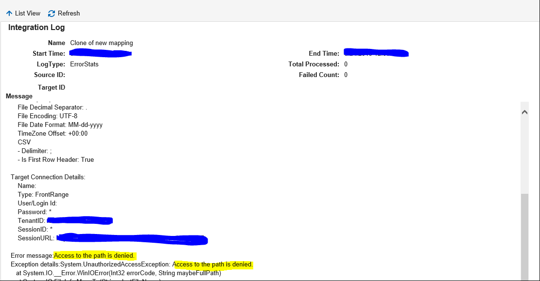 Error messageAccess to the path is denied.