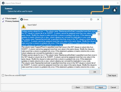 CSV Import Error