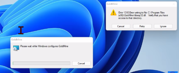 Error: 1310.error Writing To File: C:\program Files(x86)\goldmine 