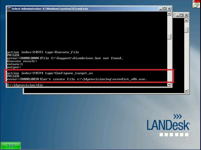 Configure Target Os Failed Can T Create File C Ldprovisioning Vcredist X86
