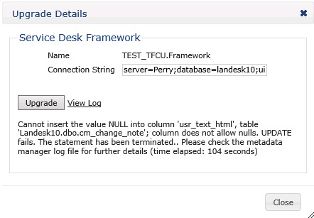 Error Upgrading Service Desk Framework